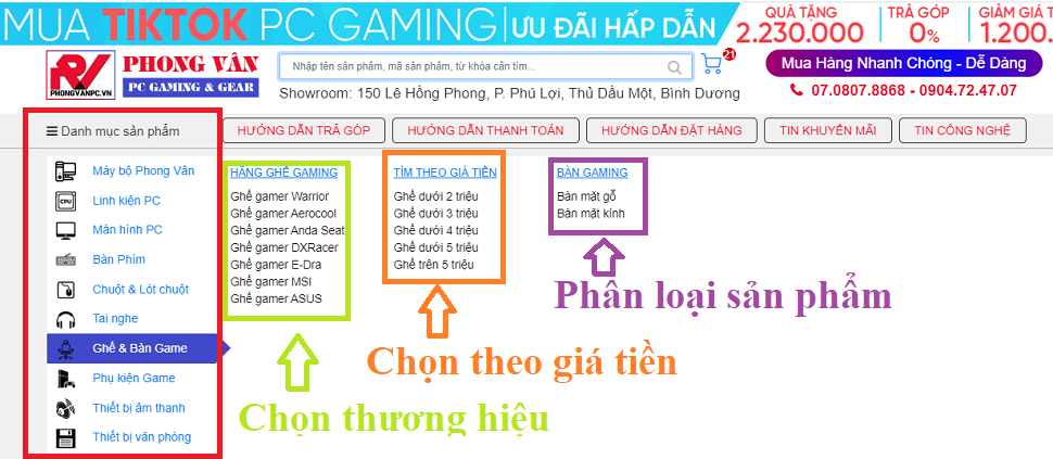 chon san pham