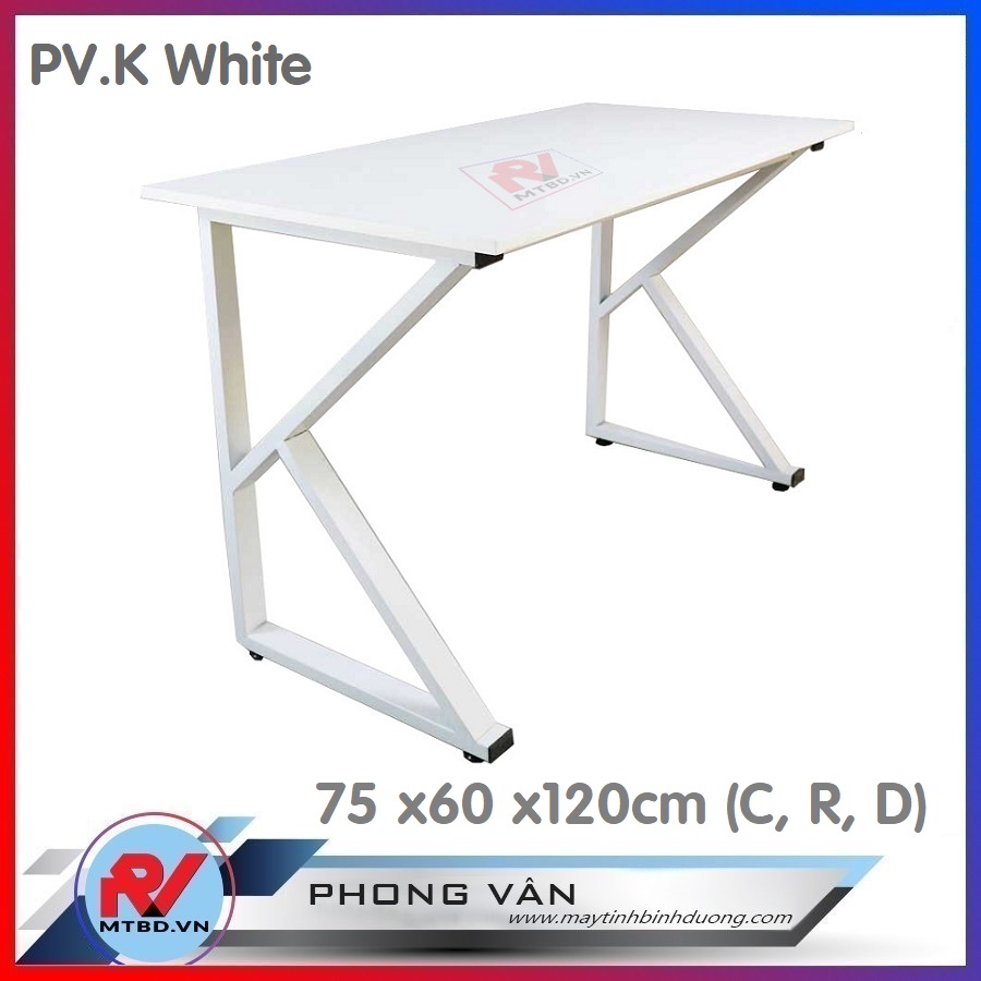 Bàn máy tính PVK White – mặt gỗ (màu trắng)