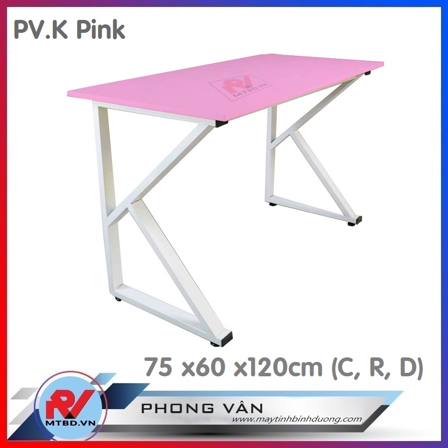 Bàn máy tính PVK Pink – mặt gỗ (màu hồng)