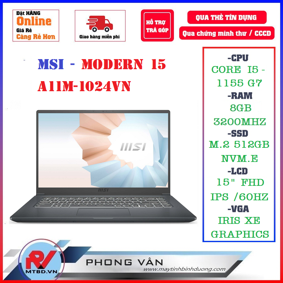 laptop MSI Modern 15 A11MU- 1024VN